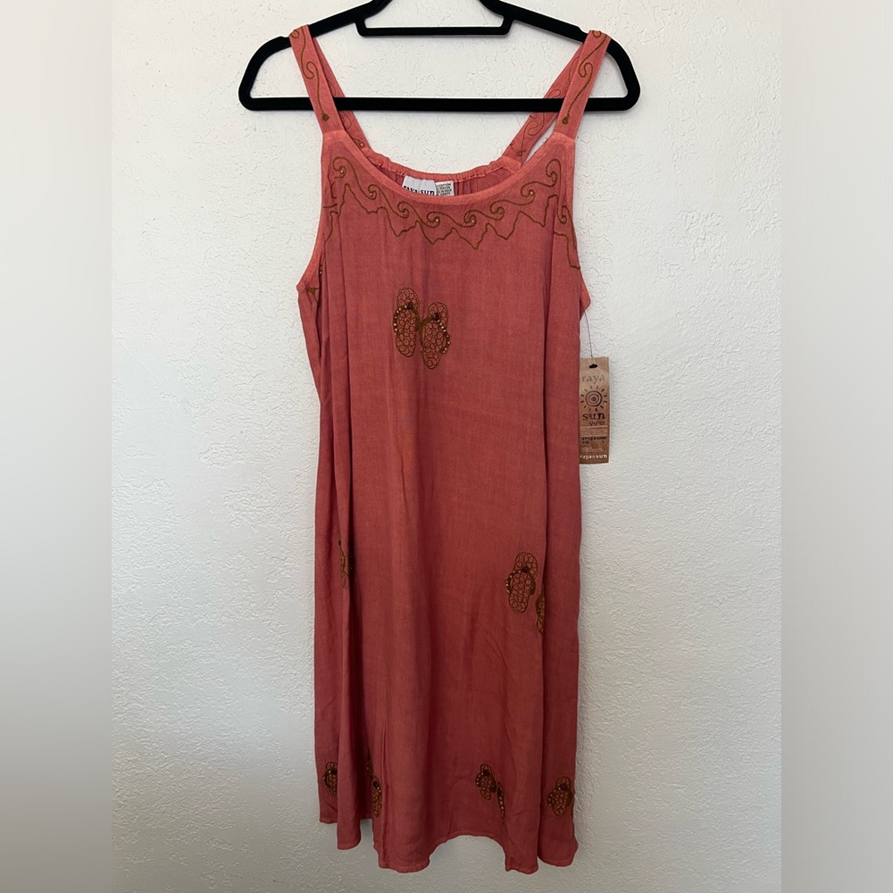 Raya Sun embroidered 60% Cotton 40% Rayon sleeveless dress Coral